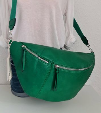 XXL Bauchtasche Cross Body Bag Tasche Kunstleder einfarbiger Gurt Zipper Grün