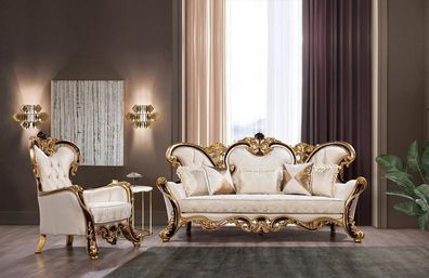 Königliches Sofa Set 3 + 1 Sitzer Sofa Sessel Klassischer Design Luxus Wohnzimmer