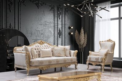 Königliches Sofa Set Wohnzimmer Sessel Couchtisch Sofagarnitur 3 + 1 Tisch