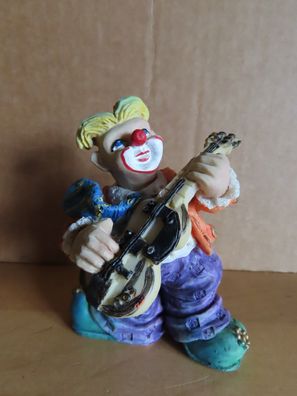 Figur Clown mit Gitarre lila Hose orangene Jacke / ca. 9,2 cm H