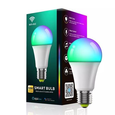 Dimmbare LED WiFi Glühbirne 10W RGB Smart Bulb, E27