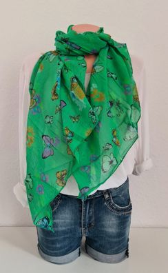 Italy Blogger Schal Halstuch Seide/ Baumwolle asymetrisch Schmetterlinge Grün