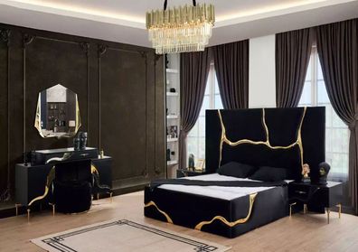Luxus Schlafzimmer Möbel Bett mit goldenen Schlagen Muster Betten 200x200