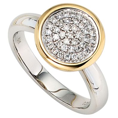 Damen Ring 585 Gold Weißgold Gelbgold bicolor 40 Diamanten Brillanten Goldring