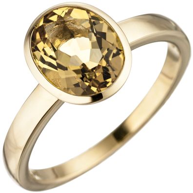 Damen Ring 585 Gold Gelbgold 1 Citrin gelb Goldring Citrinring.
