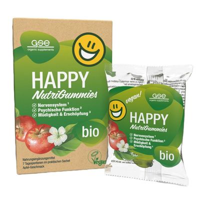 Happy NutriGummies 7 Sachets á 3 Gummies (6,6g) , Vitamin B12, 5-HTP, vegan GSE