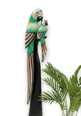 DanDiBo Deko Figur Papagei 2er Nr.34 Vogel aus Holz Skulptur Grün Creme 98 cm Ho