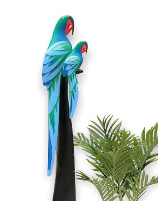 DanDiBo Deko Figur Papagei 2er Nr.33 Vogel aus Holz Skulptur Blau Grün 98 cm Hol