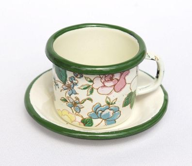 Emaille Tasse mit Untertase 11/61 Becher emailliert 5 cm Kaffeebecher Kaffeetass