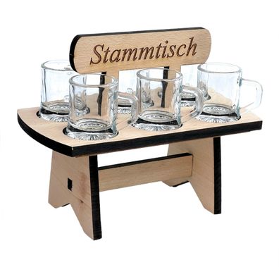 Schnapsbrett 20 cm mit Gravur Stammtisch mit 6 Gläser Schnapslatte Schnapsleiste