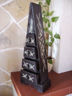 Pyramide - Kommode mit 4 Schubladen "Celtic" 80 cm Truhe Schrank Hand-geschnitzt