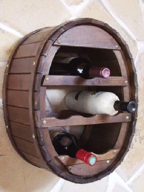 DanDiBo Weinregal Holz Wand Weinfass für 6 Flaschen Braun gebeizt für die Wandmo