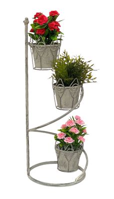 DanDiBo Blumentreppe Innen Metall Weiß Grau Rund 75 cm Blumenständer mit 3 Töpfe