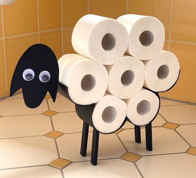DanDiBo Toilettenpapierhalter Schwarz Metall Schaf mit Wackelaugen WC Rollenhalt