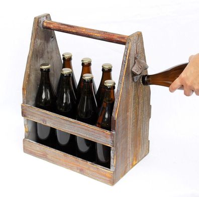Bierträger mit Flaschenöffner 5087 Bierkiste aus Holz 38 cm Flaschenträger