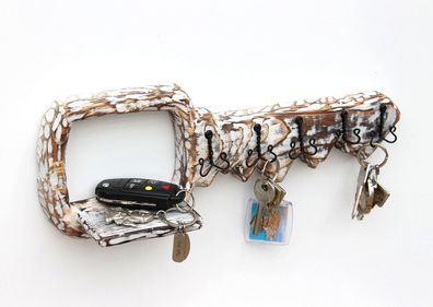 DanDiBo Schlüsselbrett mit Ablage Holz Schlüsselboard Schlüsselhaken handgemacht