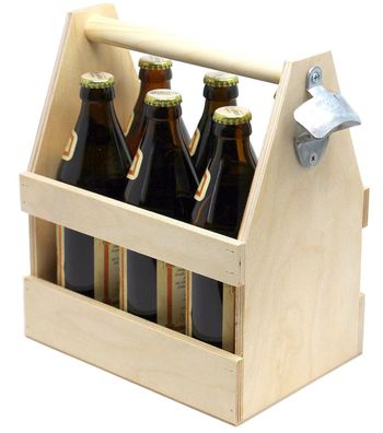 DanDiBo Flaschenträger 6 Flaschen Holz Bierträger mit Flaschenöffner 93945 Männe