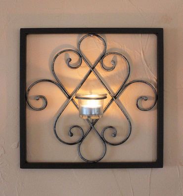 DanDiBo Wandteelichthalter Arabika Metall Wand Schwarz 31 cm Teelichthalter Kerz