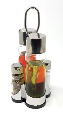 Menage Essig und Öl Spender Glas Salz Pfeffer Set Edelstahl 210 Silber Glas Ölsp
