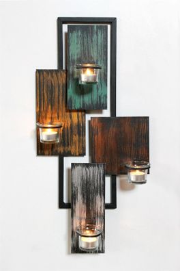 DanDiBo Wandteelichthalter Abstrakt Metall Wand Schwarz 61 cm Teelichthalter Ker