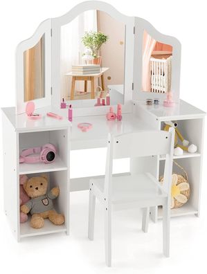 2 in 1 Kinder Schminktisch-Set, Schreibtisch mit Stuhl & abnehmbarem Spiegel