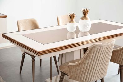 Luxus Esstisch Tisch Beige Glastisch Holztisch Designer Tischer Möbel Küche