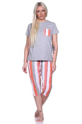 Damen Pyjama Schlafanzug mit T-Shirt 3/4 Capri Hose und lässigem Design