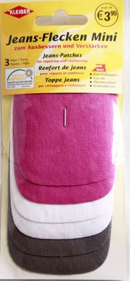6 Jeansflicken zum Ausbessern pink weiß grau Bügelflicken Reparatur Flicken