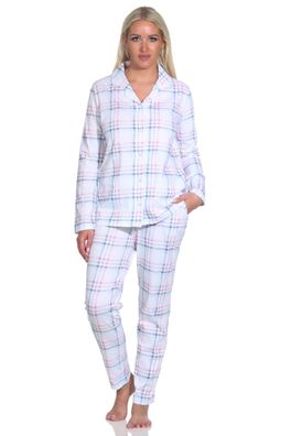 Normann Damen Pyjama aus Single Jersey zum durchknöpfen in Karo Optik