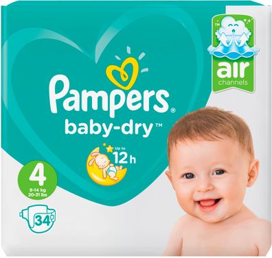 Pampers Baby Dry Windeln Größe 4 von 9 bis 14kg Inhalt 34 Stück