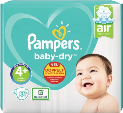 Pampers Baby Dry Windeln Größe 4 Plus 10 bis 15 Kg Inhalt 31 Stück