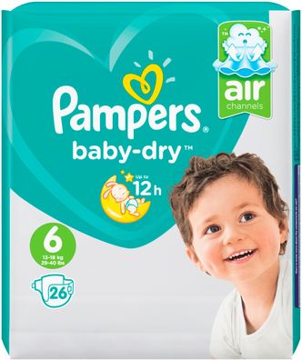 Pampers Baby Dry Windeln Größe 6 von 13 bis 18kg Inhalt 26 Stück