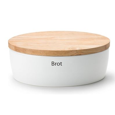 Continenta Brottopf Oval Brotkasten aus weißem Keramik mit Holzdeckel