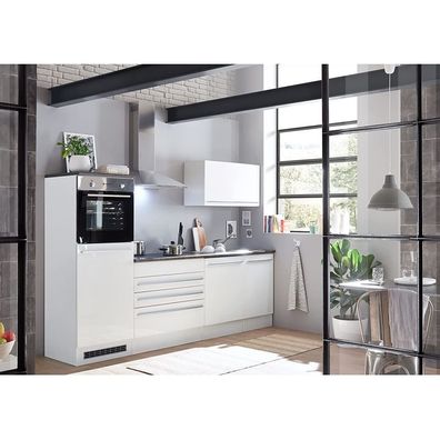 Küchenblock JAZZ Küchenzeile Weiß Hochglanz ohne Geräte ca. 260 x 200 x 60 cm