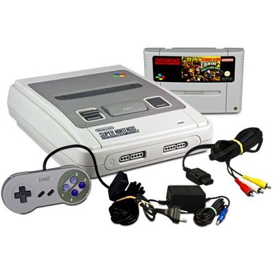 Original SNES Konsole + alle Kabel + Ähnlicher Controller + Spiel Donkey Kong ...
