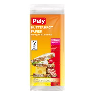 Pely Butterbrot Papier Extra große Zuschnitte Fettdicht 70 Stück