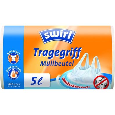 Swirl Müllbeutel Antibakteriell mit Tragegriffen 5 Liter 2er Pack