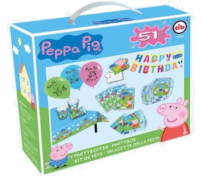 Peppa Pig Wutz Party Koffer 47-tlg. für 6 Pers. Kindergeburtstag Geschirr Deko