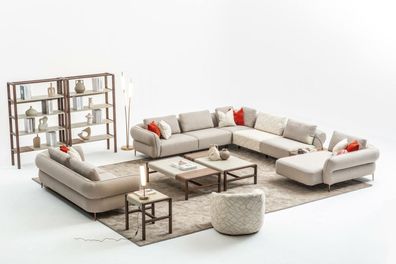 Sofagarnitur 2 + 1 Sitzer U-Form Sofa Set Wohnzimmer Garnitur Luxus Couchen