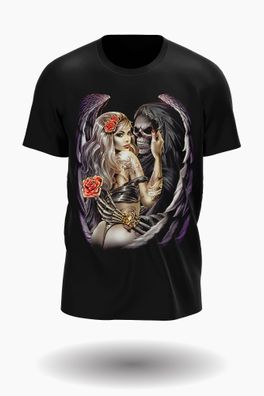 Wild Glow in the Dark totenkopf mit lover und soul reaper T-shirt Design