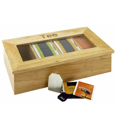 Assheuer und Pott Tee Aufbewahrungsbox Natur Holzbox mit Sichtfenster