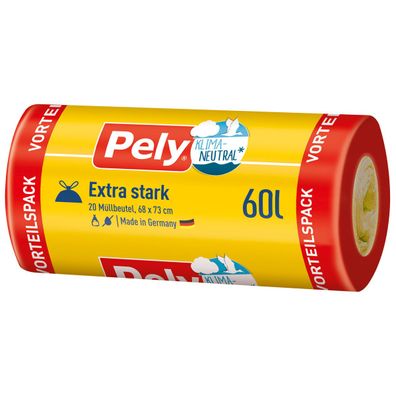 Pely Zugband Müllbeutel Extra stark klimaneutral 60 Liter 20 Stück