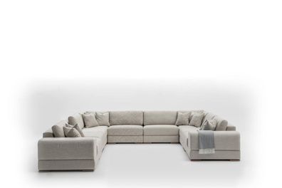 Ecksofa U-Form Grau Sofa Couch Luxus Design Möbel Wohnlandschaft Stoff