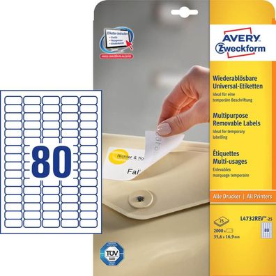 AVERY Zweckform Stick + Lift Etiketten 35,6 x 16,9 mm weiß 2.400 Etiketten