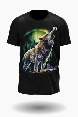 Wild Glow in the Dark wolf im nacht mit mond T-shirt Design