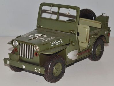 Blechauto Oldtimer Modellauto Automarke Jeep Willys Modell US-Army aus Blech L 27 cm