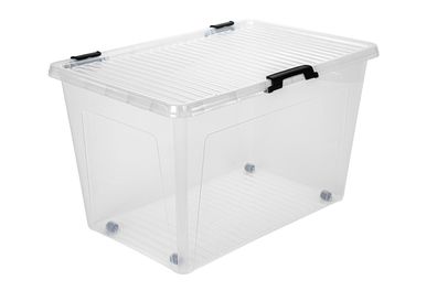 Aufbewahrungsbox 52L Deckel Kunststoffbox Stapelbox Lager Regal Box Transparent