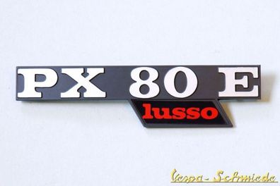 VESPA Emblem Schriftzug Seitenhaube - "PX 80 E lusso" / PX80E - Schwarz Chrom