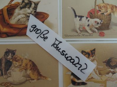 4 alte Postkarten AK Katzen vermenschlicht AM