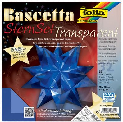 folia Faltblätter Bascetta-Stern 200 x 200 mm 115 g/ qm 32 Blatt blau-transparent
